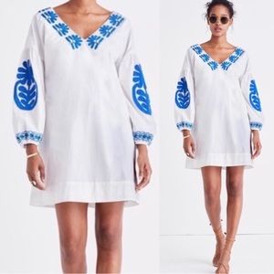 Madewell White Shift Embroidered Details Balloon Sleeve Dress